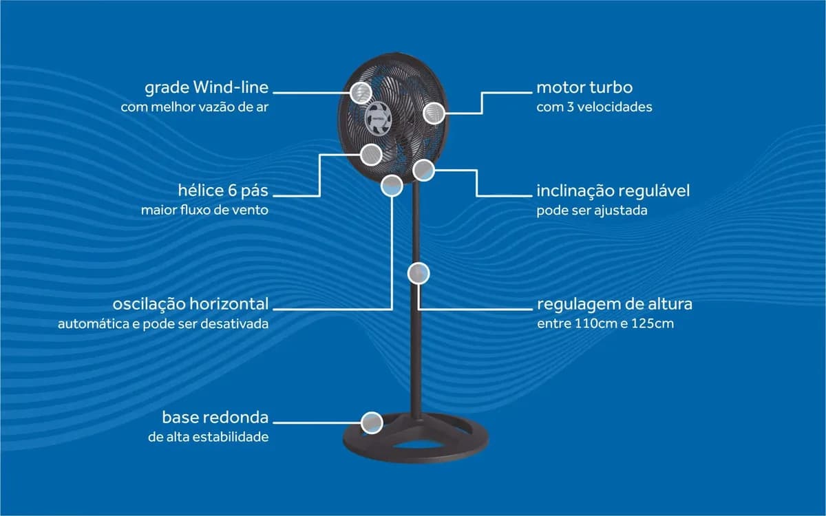 Ventilado De Coluna Turbo 6 Pás 40cm Preto Ventisol Diâmetro 40 Cm Frequência 80 Watts — imagem 5