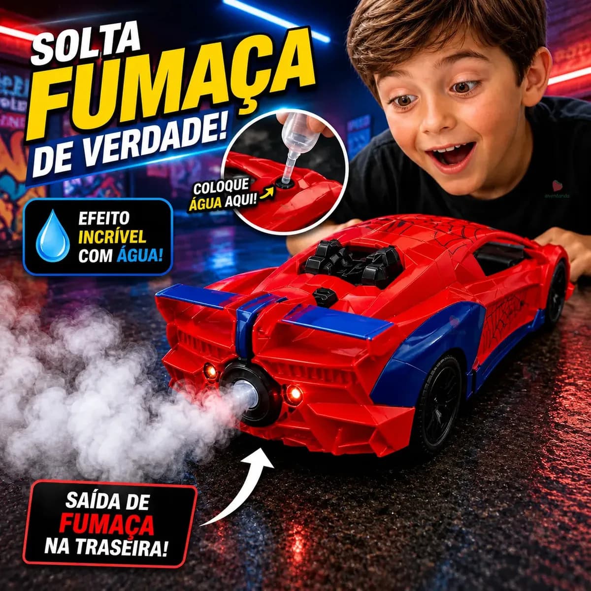 Carrinho de Controle Remoto Homem Aranha c/ Fumaça e Luz LED — imagem 2