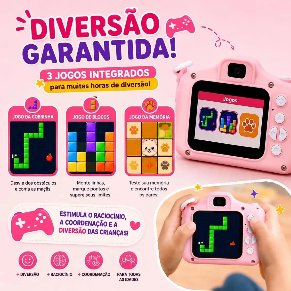 Camera Digital Infantil Gato Fotos Jogos Com Anti Queda Alça Marca Lavins — imagem 3