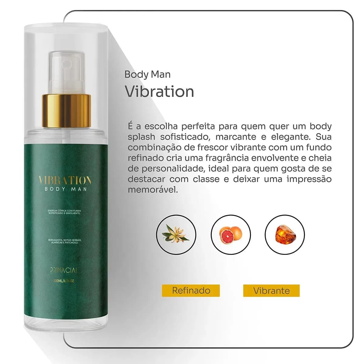 Body Splash Masculino Vibration 200ml - Primacial Perfume Bergamota Fresco — imagem 2