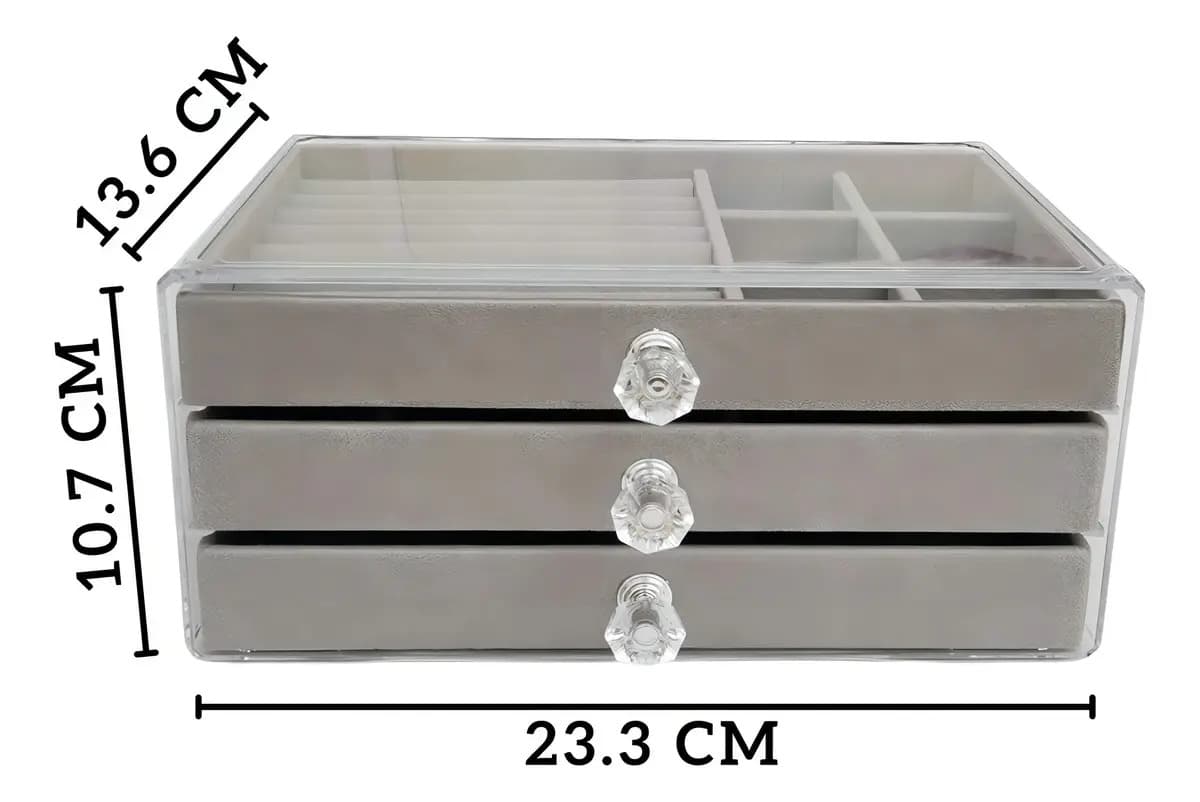 Organizador de Joias Acrílico FM FARMEL 3 Gavetas Cinza — imagem 2