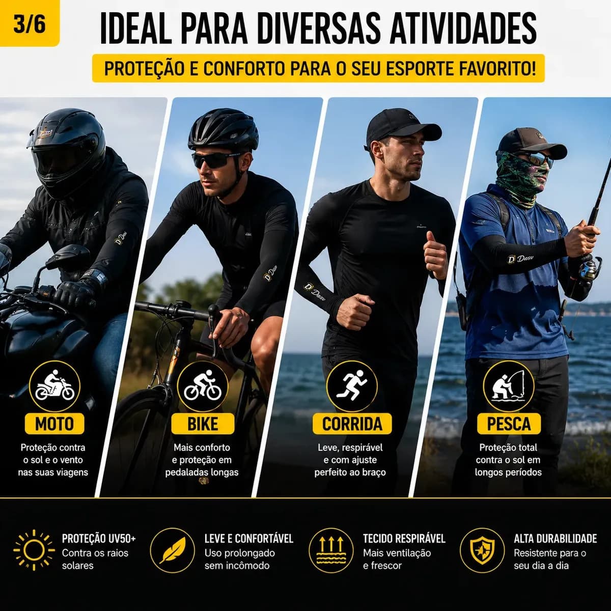 Conjunto Kit 5 Pares Manguito Proteção Solar Moto Manga Bike Motocicleta Braço Esporte Futebol Volei Pesca Trilha Dasv — imagem 6