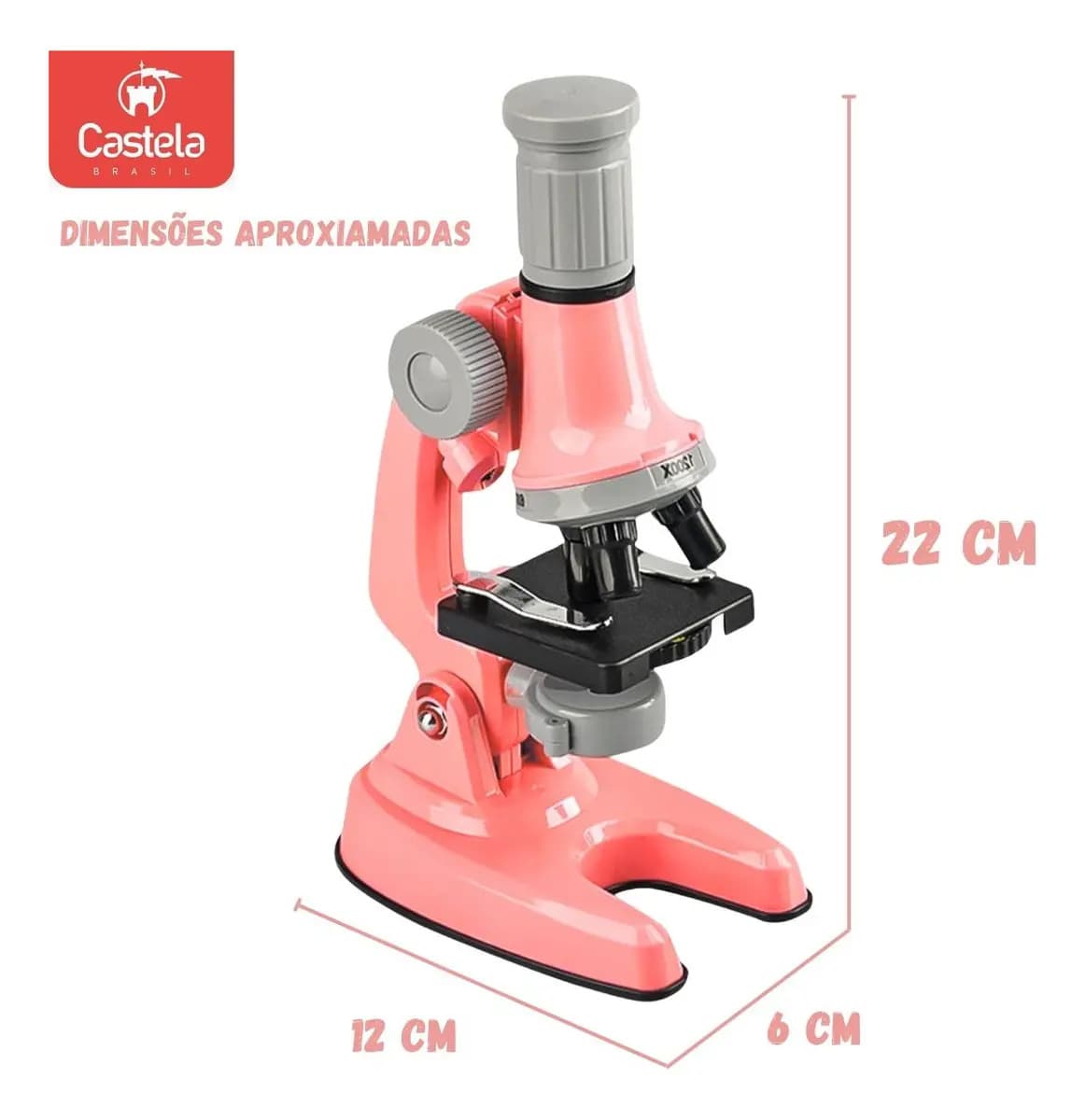 Microscópio Infantil Rosa Didático Educacional 100x 600x 1200x Kit Completo com Lâminas e Acessórios – Castela — imagem 5