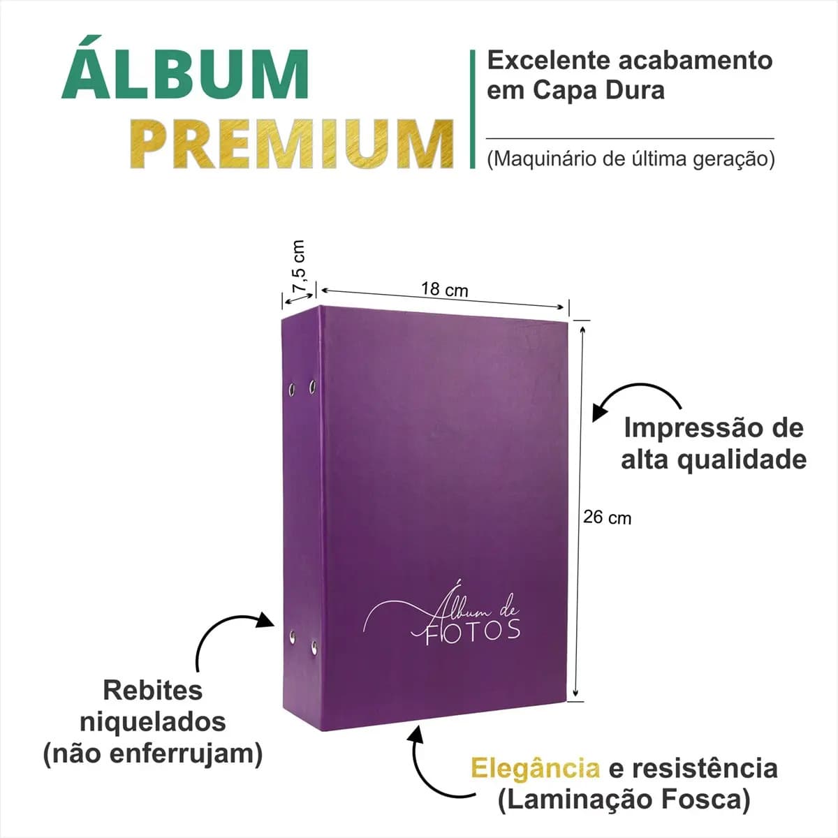 Álbum de Fotos 10x15 Roxo Mágico Rebitado 500 Fotos Capa Dura Grup Clip