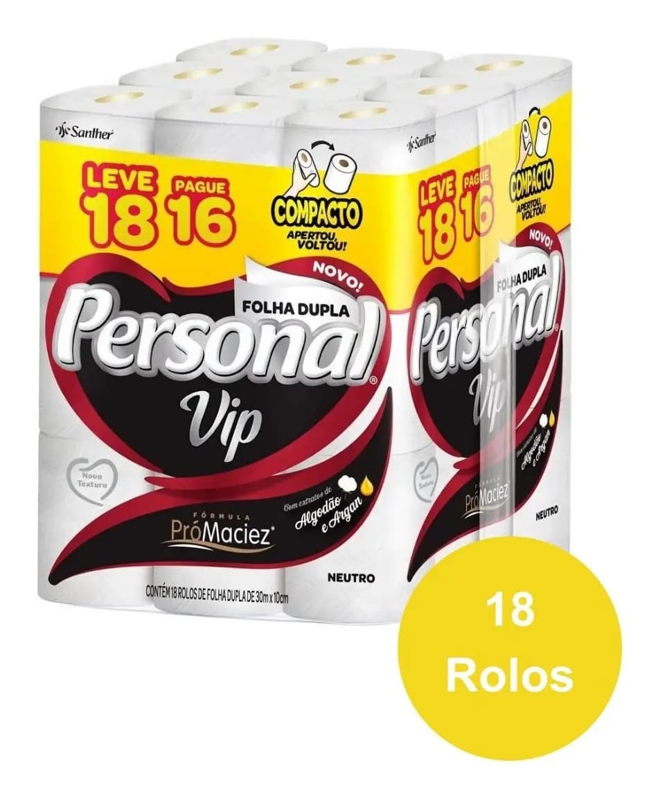 Papel Higiênico Vip Folha Dupla 30m Leve 18 pague 16 Personal — imagem 2