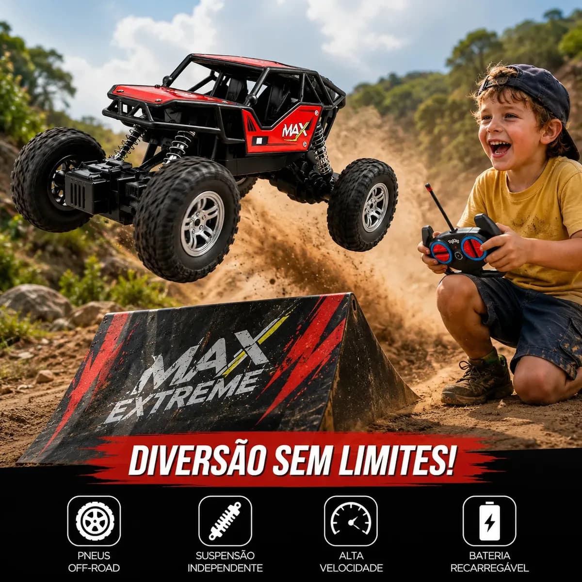 Carrinho Controle Remoto Recarregavel Rally Binquedo Jipe Max Carro Bateria Off Road Big Foot Estilo 4x4 Infantil Trilha LoveLaland — imagem 5