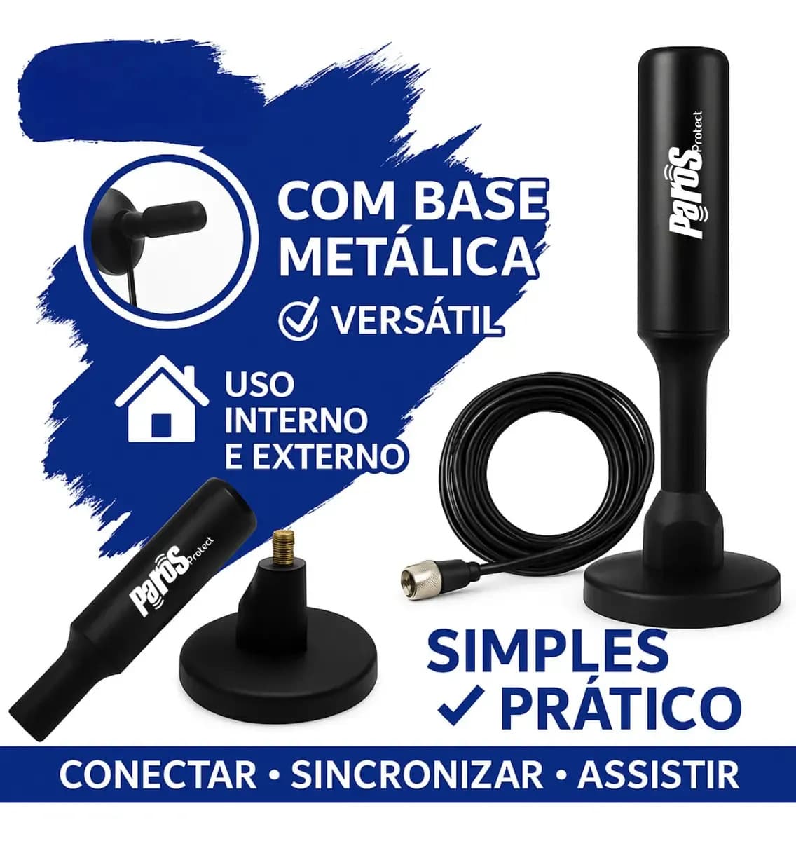 Antena Digital Interna Externa HDTV UHF Cabo Com Cabo Longo De 4 Metros Com Base Magnética Parosprotect — imagem 2