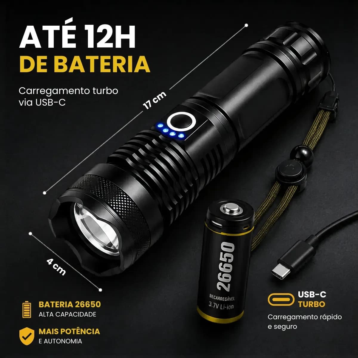 Lanterna Tática Militar T9 Mais Forte Do Mundo Potente Led Recarregável — imagem 5