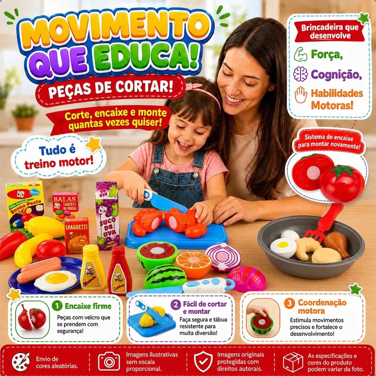 Kit Brinquedo Comidinha Infantil Frutas Velcro Frigideira 30 peças — imagem 5