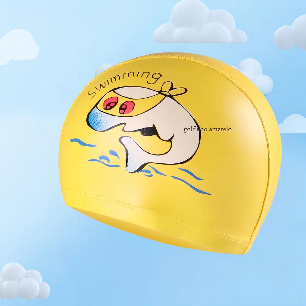 Hero Band touca de natação infantil profissional impermeável cor amarela golfinho — imagem 6
