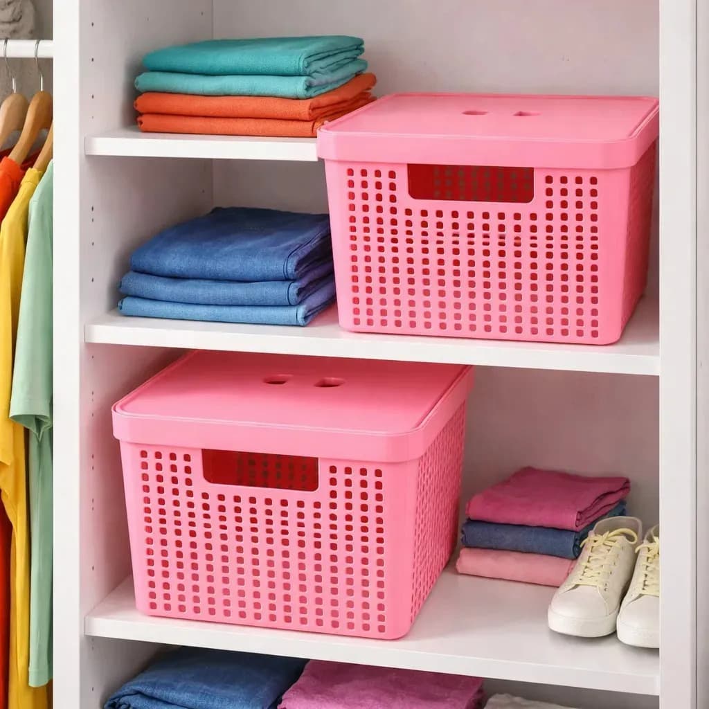 Kit 5 Caixas Organizadoras 2l 4,5l 17l Com Tampa Multiuso Cor Rosa — imagem 6