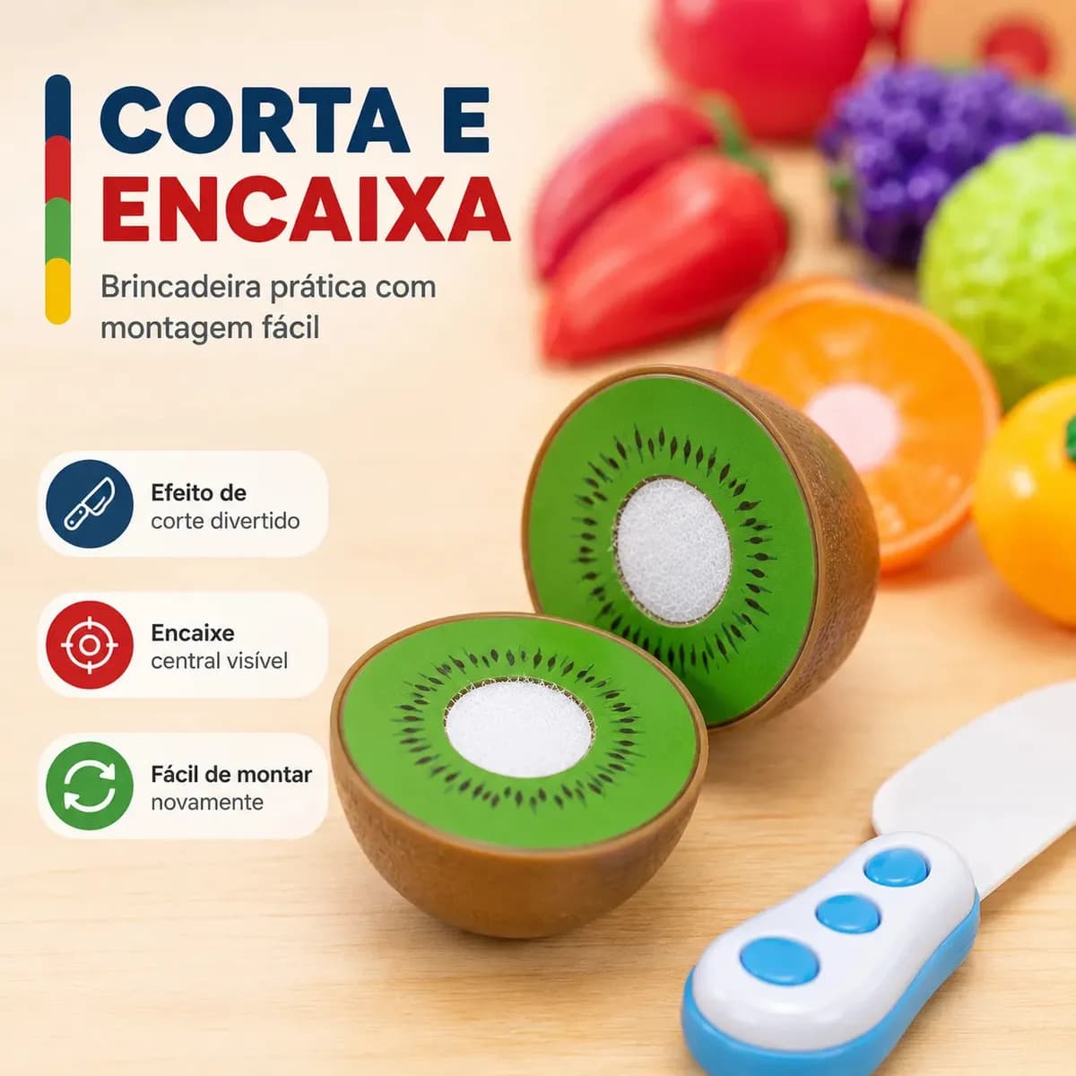 Kit Frutinhas Comidinhas 12 Peças Com Velcro De Cortar Brinquedo Cozinha Infantil De Cortar Educativo Kizumba — imagem 4