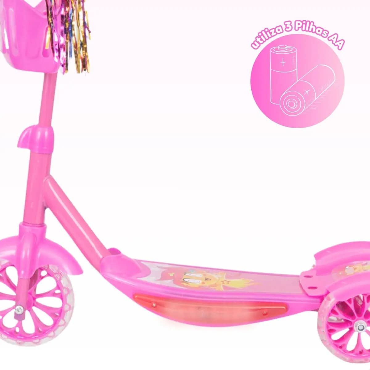 Patinete Infantil 3 Rodas Com Led Som E Cesta Menino Menina Cor Rosa — imagem 6