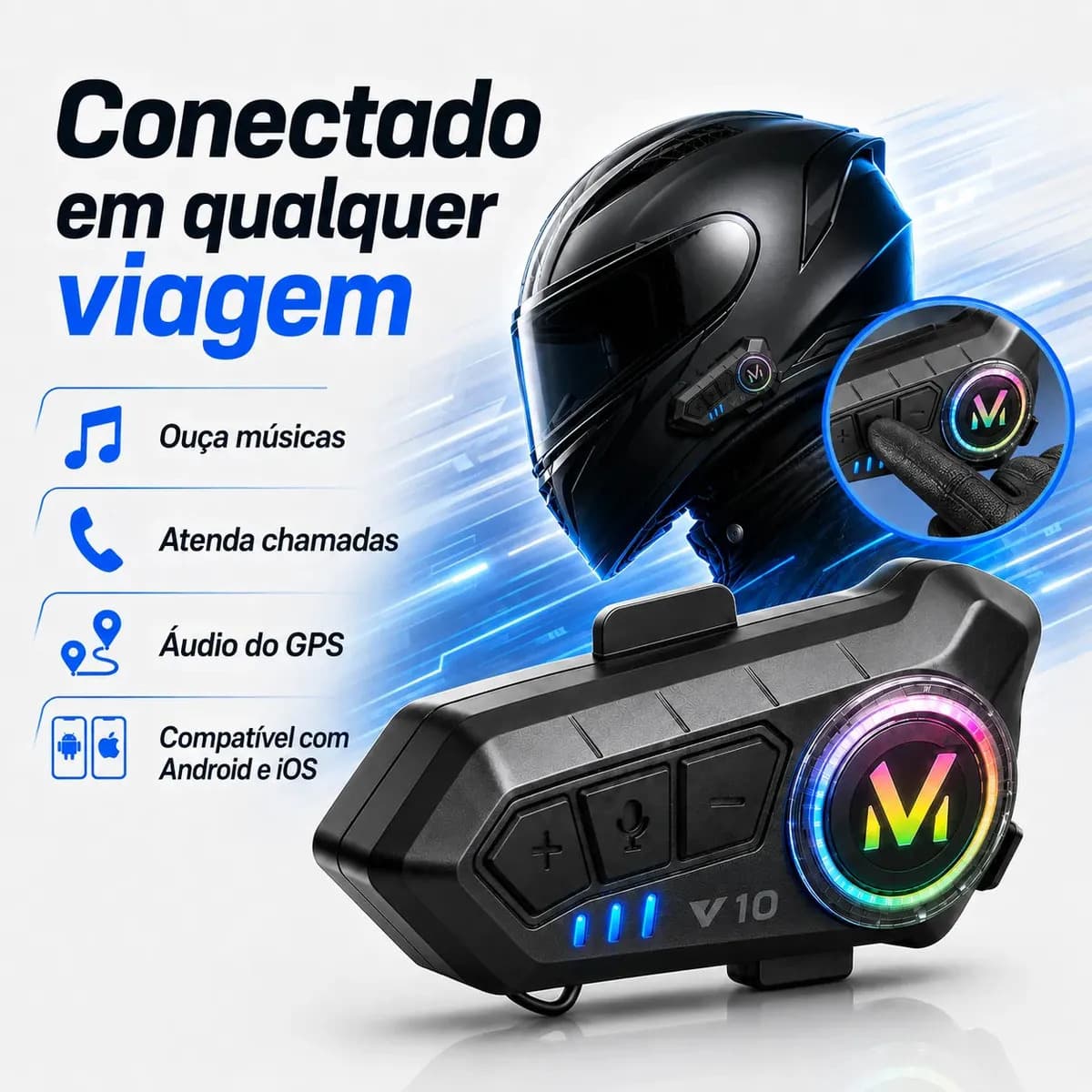 Fone Bluetooth Capacete Moto NeoXtek V10 Resistência Água IPX6 — imagem 2