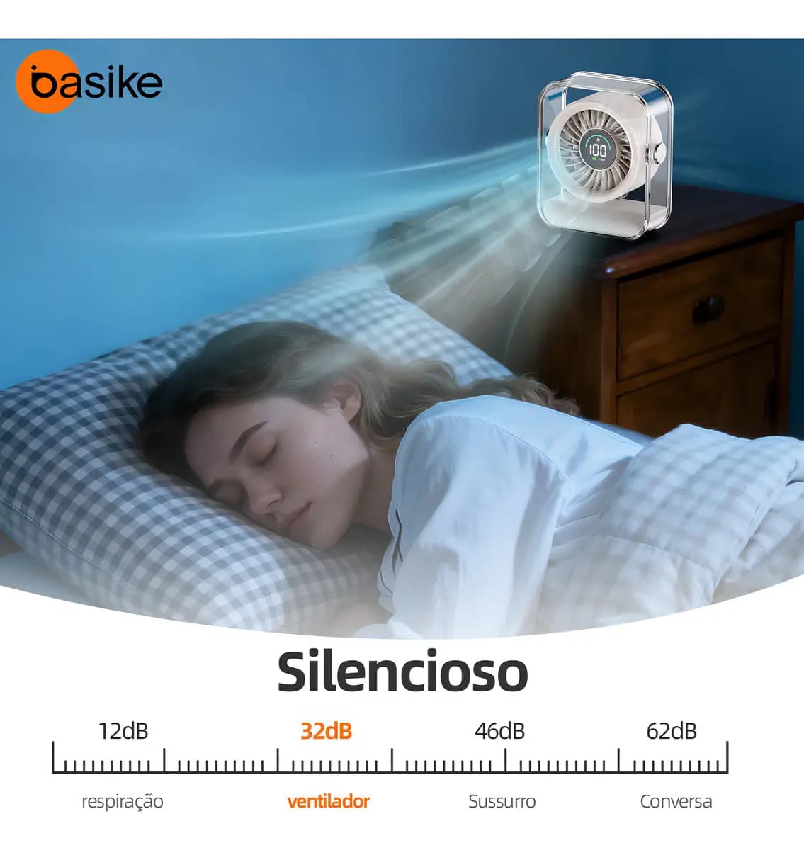 Mini Ventilador Portátil Basike de 3 Velocidades Recarregável com USB — imagem 3