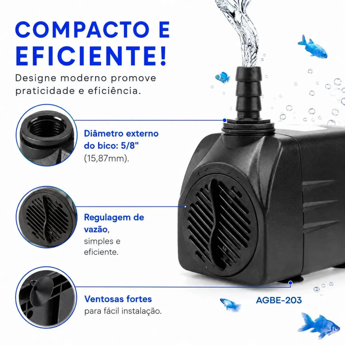 Bomba Submersa 1000 L/h Para Aquário Peixes Lagos Fontes Cascatas Chafariz Hidroponia Sump Elevação 1,5m Coluna D'água Bombinha De Água Silenciosa Climatizador  — imagem 3
