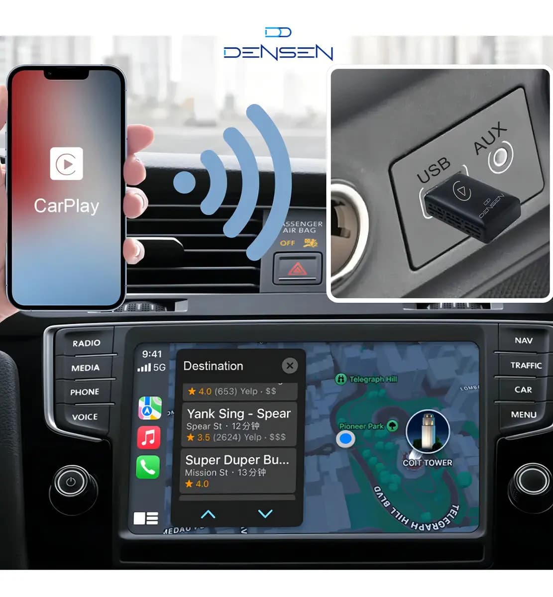 D Densen Carplay Adaptador Sem Fio Car Play Android Auto 2 Em 1 Usb Car Play Wireless Automático — imagem 3