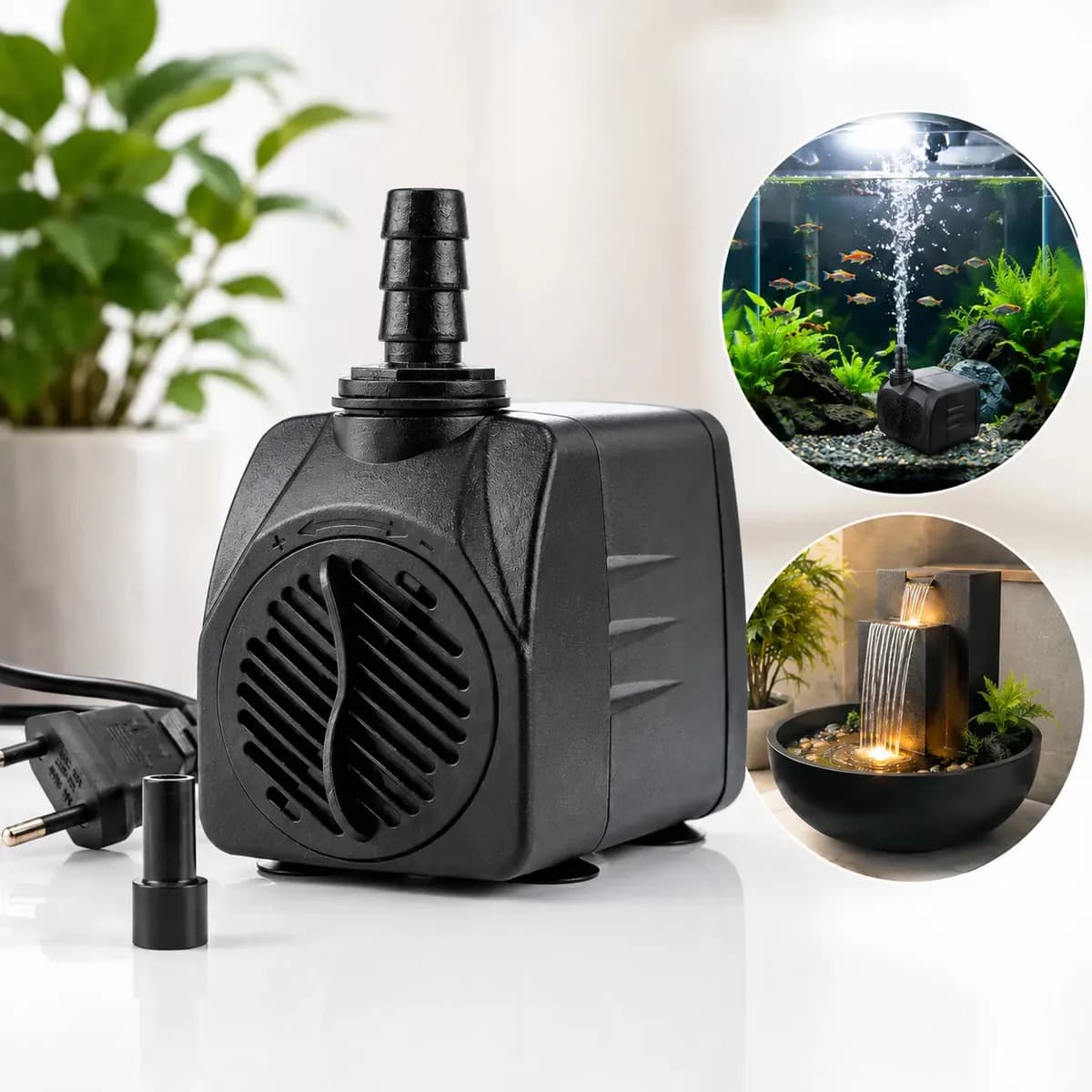 Bomba Submersa 1000 L/h Para Aquário Peixes Lagos Fontes Cascatas Chafariz Hidroponia Sump Elevação 1,5m Coluna D'água Bombinha De Água Silenciosa Climatizador  — imagem 2