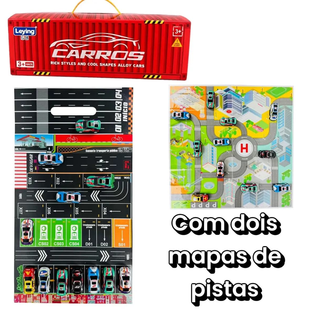 Kit 48 Mini Carrinhos De Fricção De Metal Com 2 Pistas Com Container Afortunado Imports — imagem 3