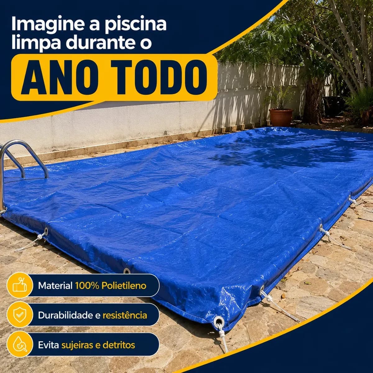 Lona Plástica Azul 4x3 Com Corda Impermeável Reforçada — imagem 4