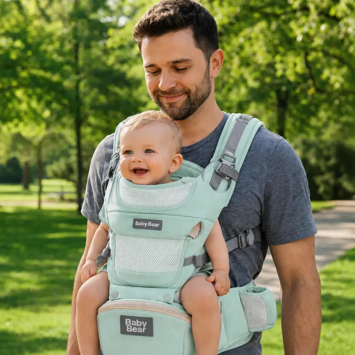 Bolsa Canguru Ergonômico Baby Bear Premium 12 Posições 4 Em 1 Cor Verde — imagem 2