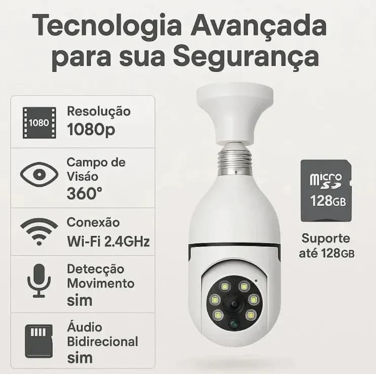 Câmera Lâmpada Jortan Giratória 360° Visão Noturna Wi-Fi Full HD E27 — imagem 3