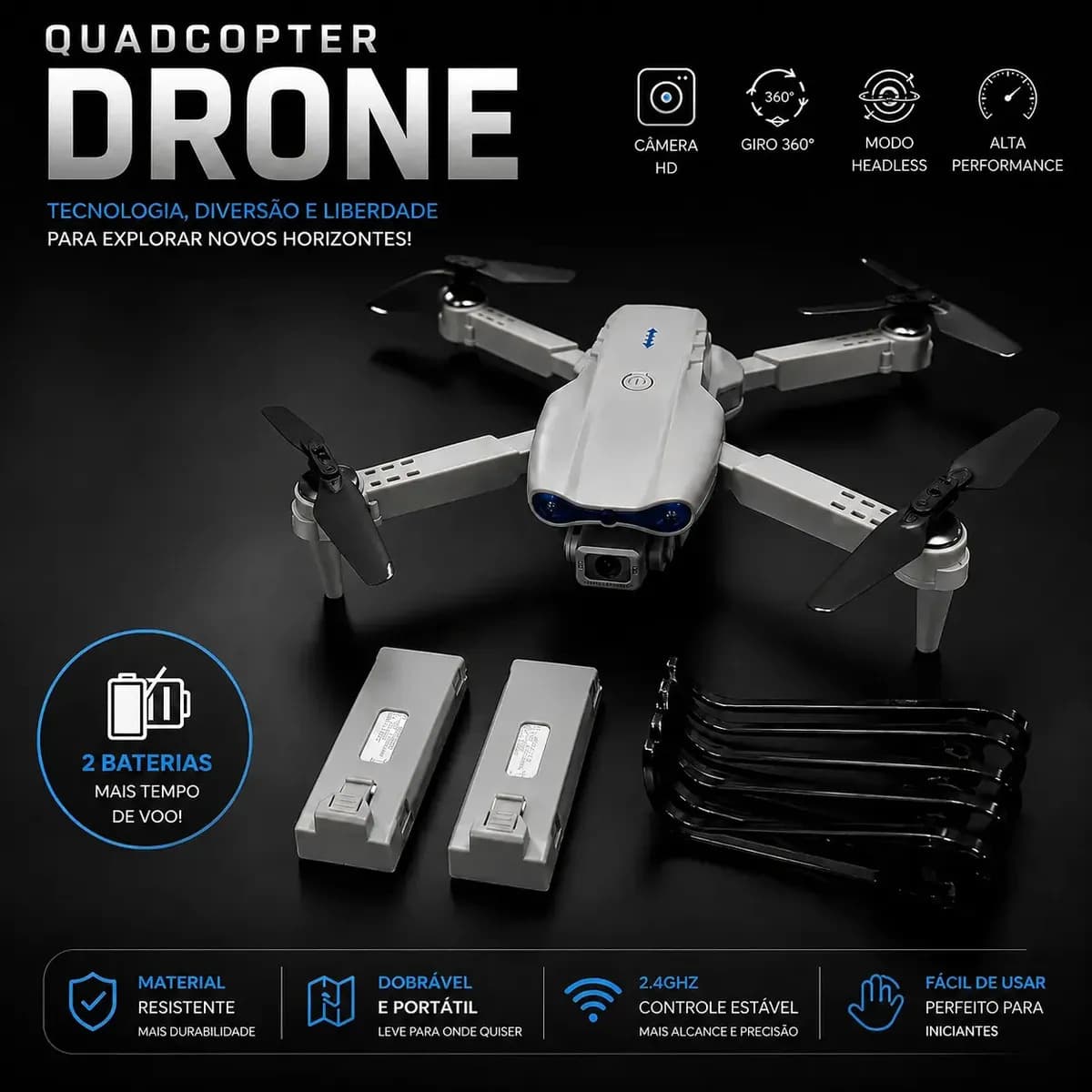 Mini Drone Com Câmera - Para Adolescentes Iniciantes + Portatil Super + 2 Baterias- Cachalote — imagem 5