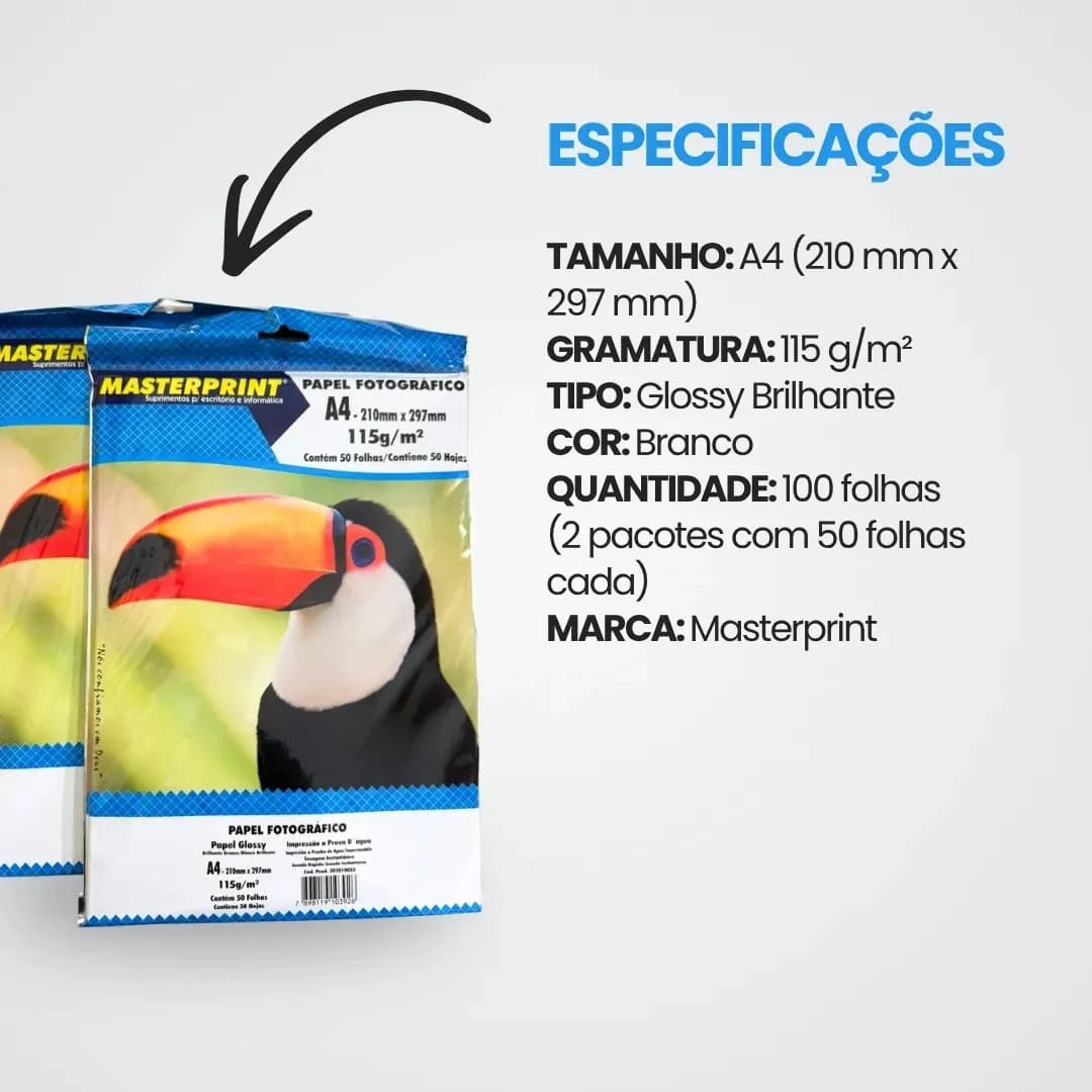 Papel Fotográfico Glossy A4 115g Branco 100 Folhas Masterprint — imagem 6