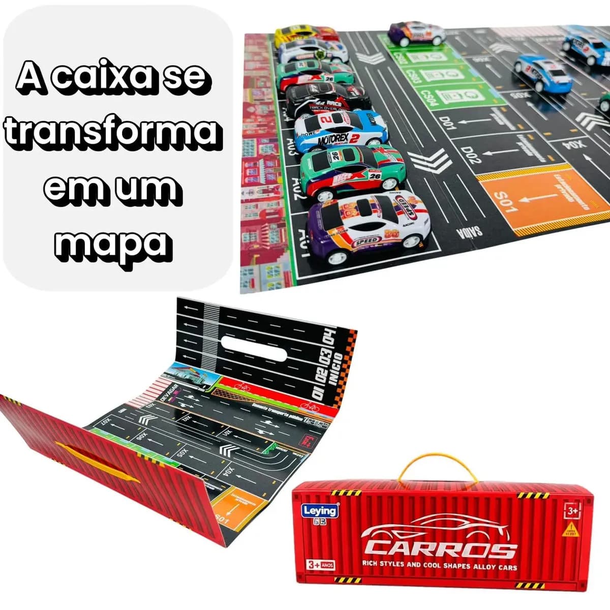 Kit 48 Mini Carrinhos De Fricção De Metal Com 2 Pistas Com Container Afortunado Imports — imagem 2