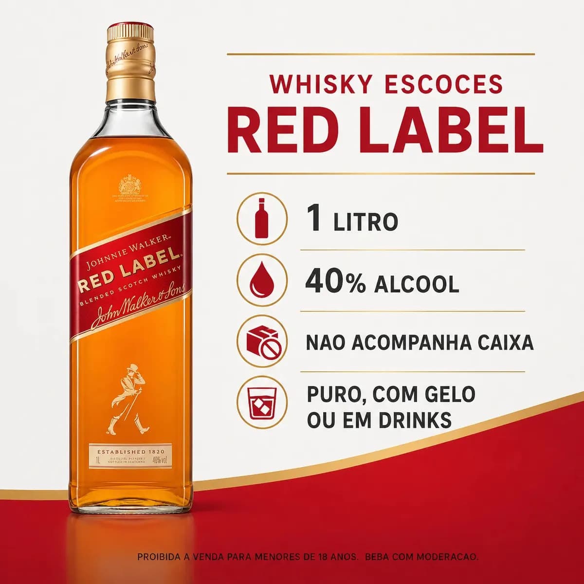 Whisky Johnnie Walker Red Label Blended Scotch 1 Litro — imagem 5