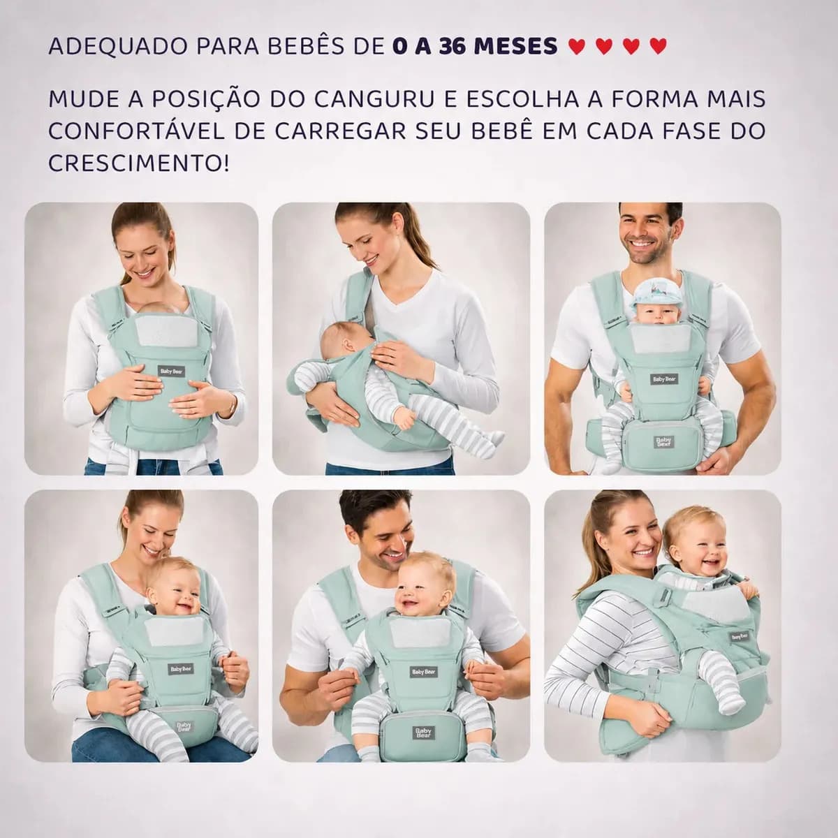 Bolsa Canguru Ergonômico Baby Bear Premium 12 Posições 4 Em 1 Cor Verde — imagem 5
