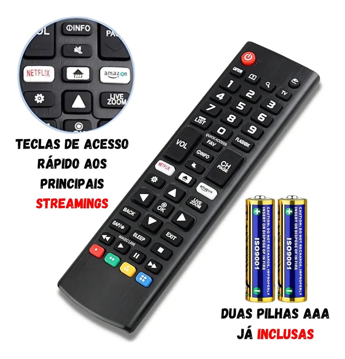 Kit 2 Controle Remoto Para Smart Tv LG + 4 Pilhas Com Teclas Netflix E Prime Video Gcase — imagem 2