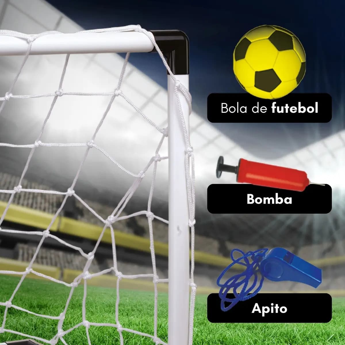 Trave Futebol Kit 2 Mini Golzinhos Gol Infantil Bola E Bomba Branco — imagem 5