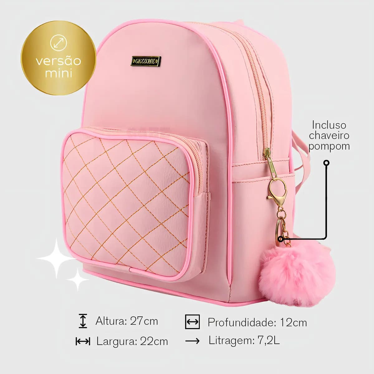 Mochila Passeio Feminina Gazzone Rosa-claro Couro Sintético Alça Ajustável — imagem 2
