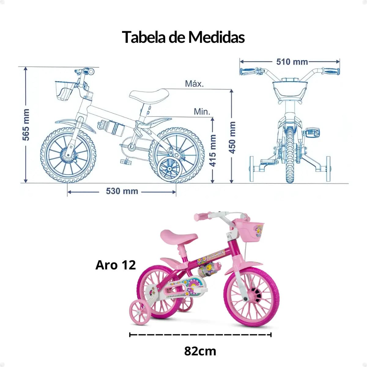 Bicicleta Infantil Aro 12 Menina Nathor Flower Rodinha Cesta 2 a 5 Anos — imagem 5
