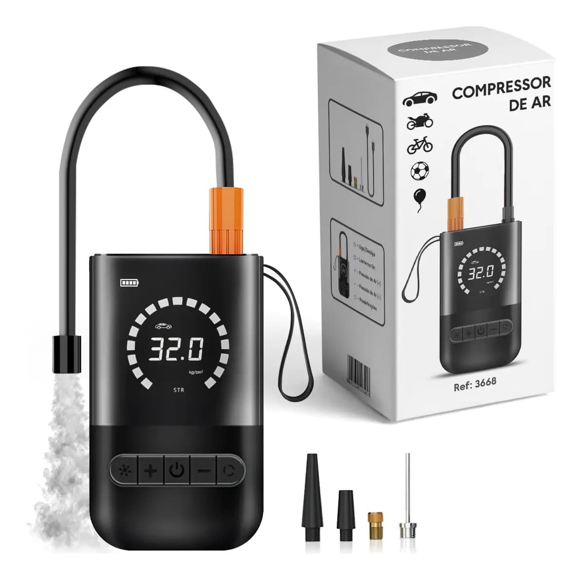 Compressor de Ar Portátil Digital Lumi 150psi Preto P/ Carro Moto Bicicleta