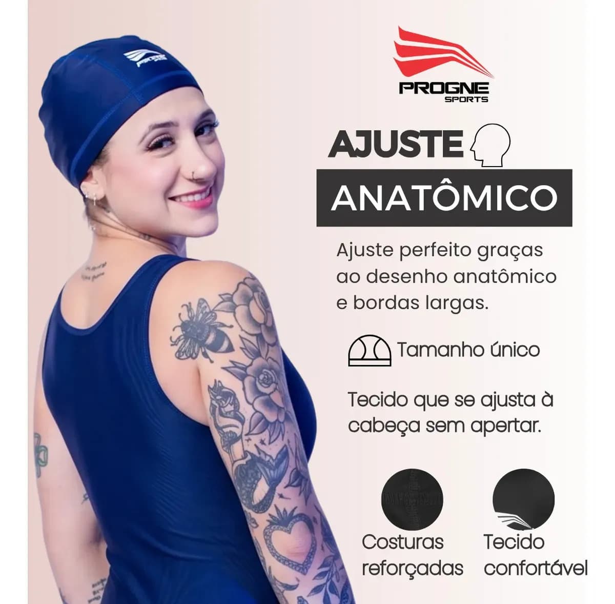 Touca Natação Hidroginástica Premium Extralife Progne Sports Azul-Marinho Tamanho Único — imagem 5
