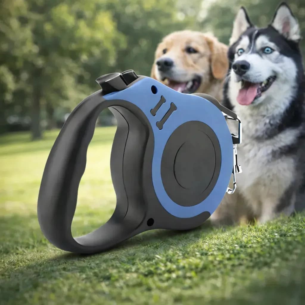 Guia Retrátil para Cães e Gatos de Náilon com Trava de Segurança Reforçada 5 Metros Azul Donna Bolsas — imagem 4