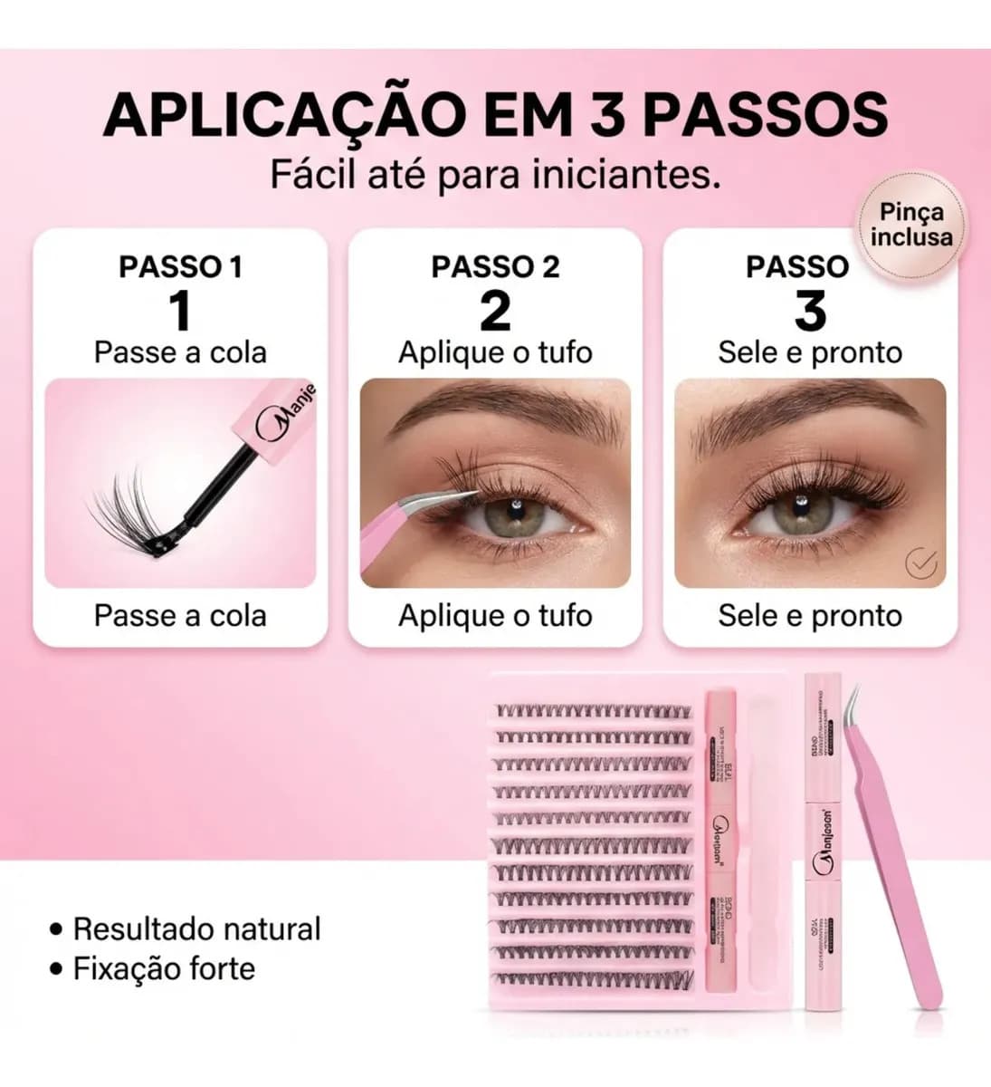 Kit Extensão de Cílios Tufos Mix 30D e 40D com Cola e Pinça para Maquiagem — imagem 4