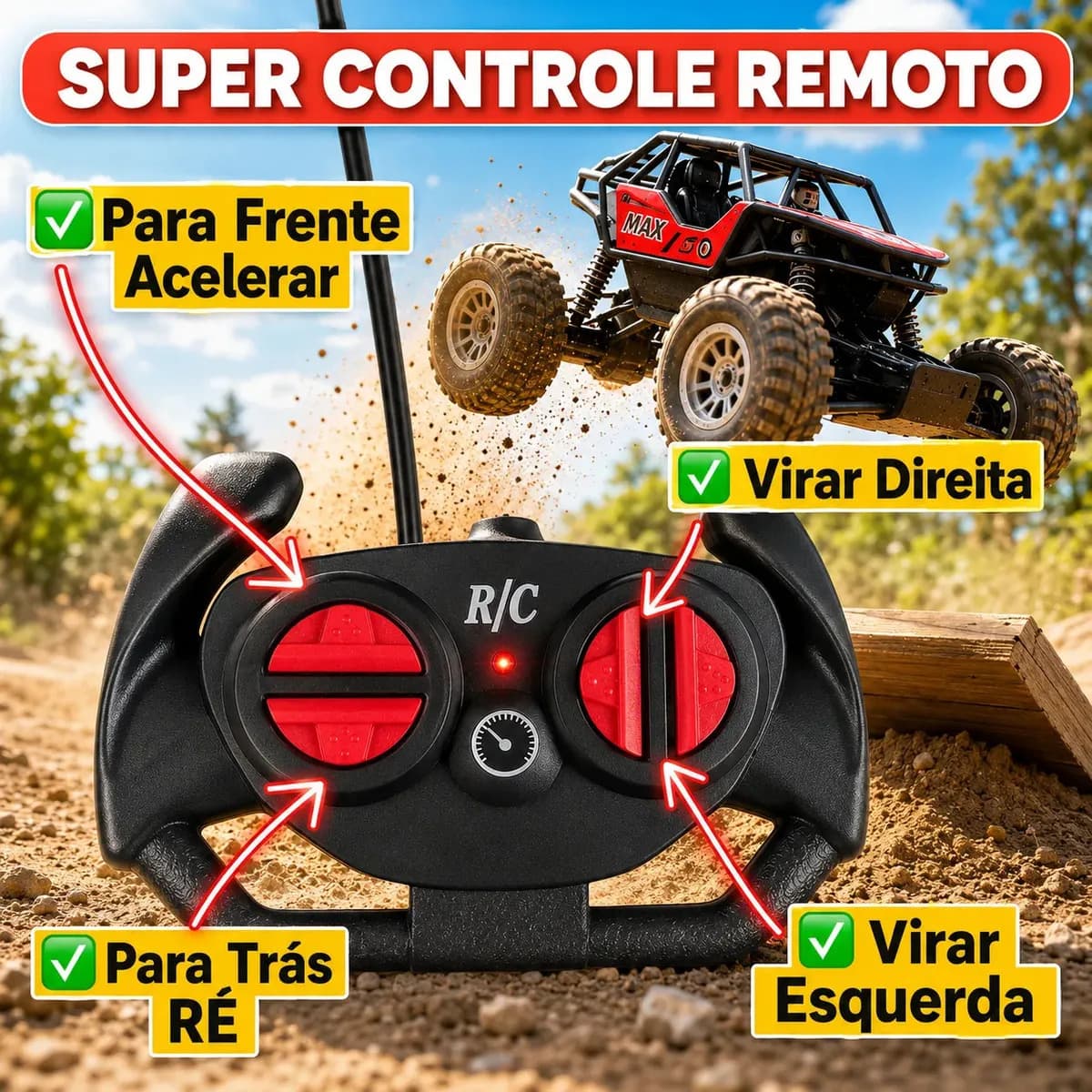 Carrinho Controle Remoto Recarregavel Rally Binquedo Jipe Max Carro Bateria Off Road Big Foot Estilo 4x4 Infantil Trilha LoveLaland — imagem 3