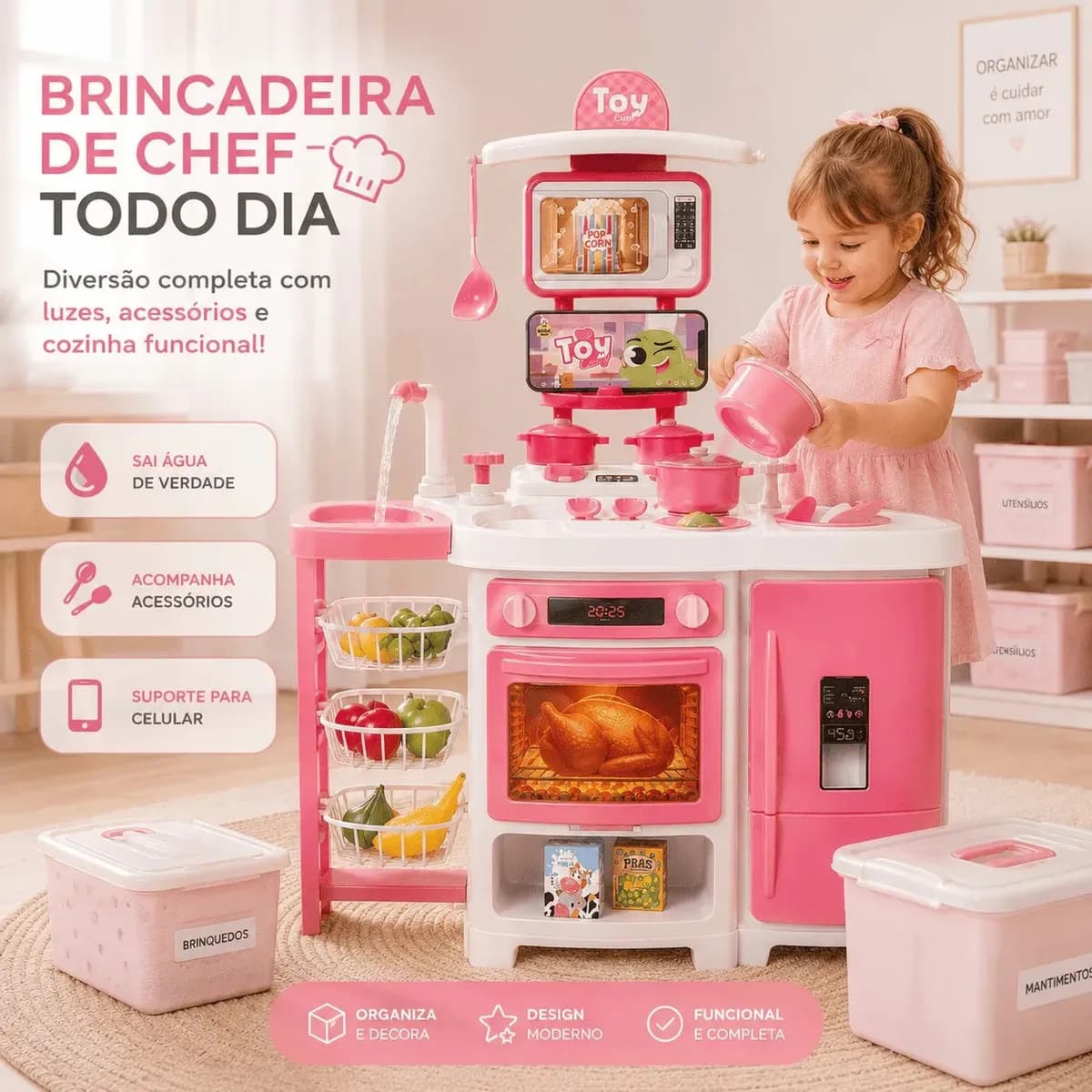 Cozinha Infantil Grande Completa Sai Agua De Verdade 92cm Com Fruteira Geladeira E Acessorios — imagem 2