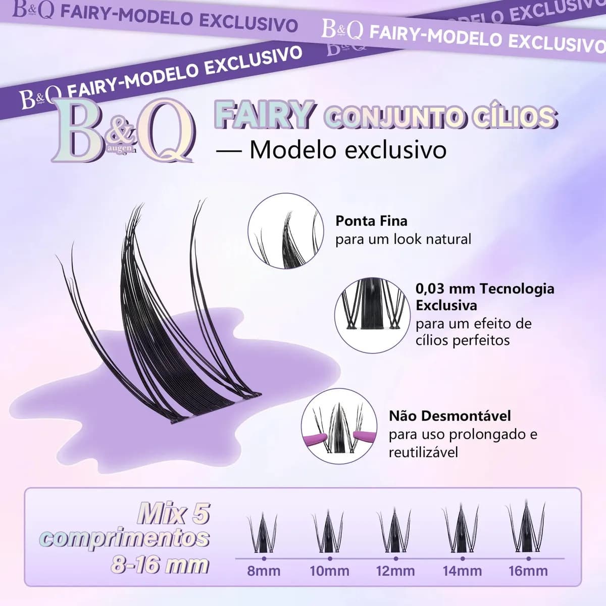 Kit Extensão de Cílios B&Qaugen Fairy de Mink Sintético Curvatura D para Iniciantes — imagem 3