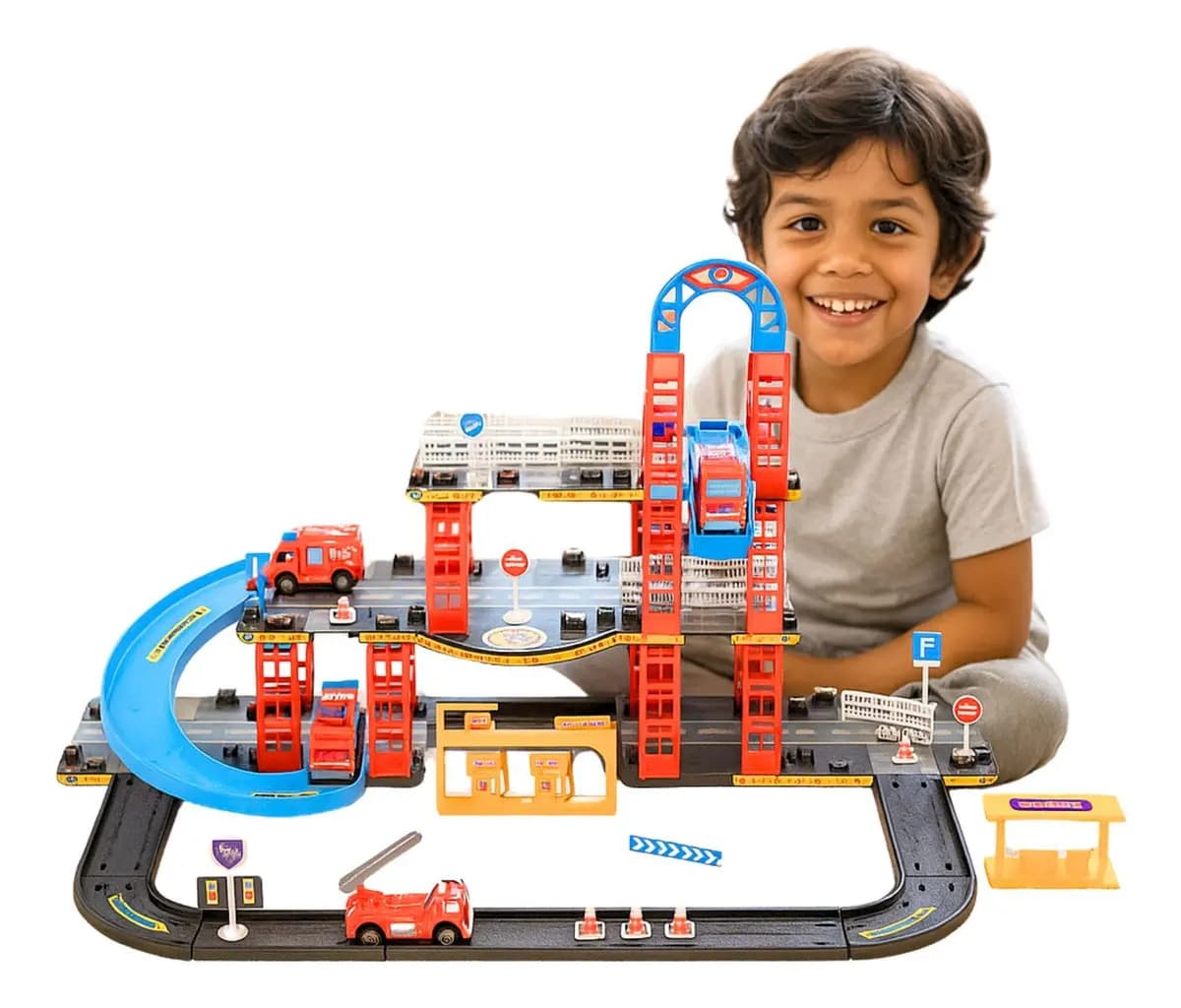 Pista De Carrinhos Bombeiros Brinquedo Infantil Corrida Vermelho — imagem 2