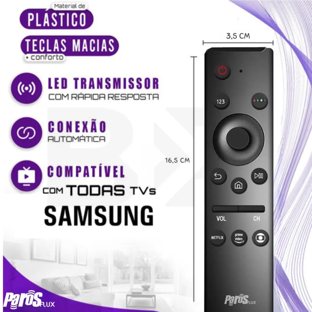 Kit 2 Controle Remoto Para Tv Samsung 4k Smart Teclas Netflix, Prime-video E Globoplay Parosflux — imagem 3