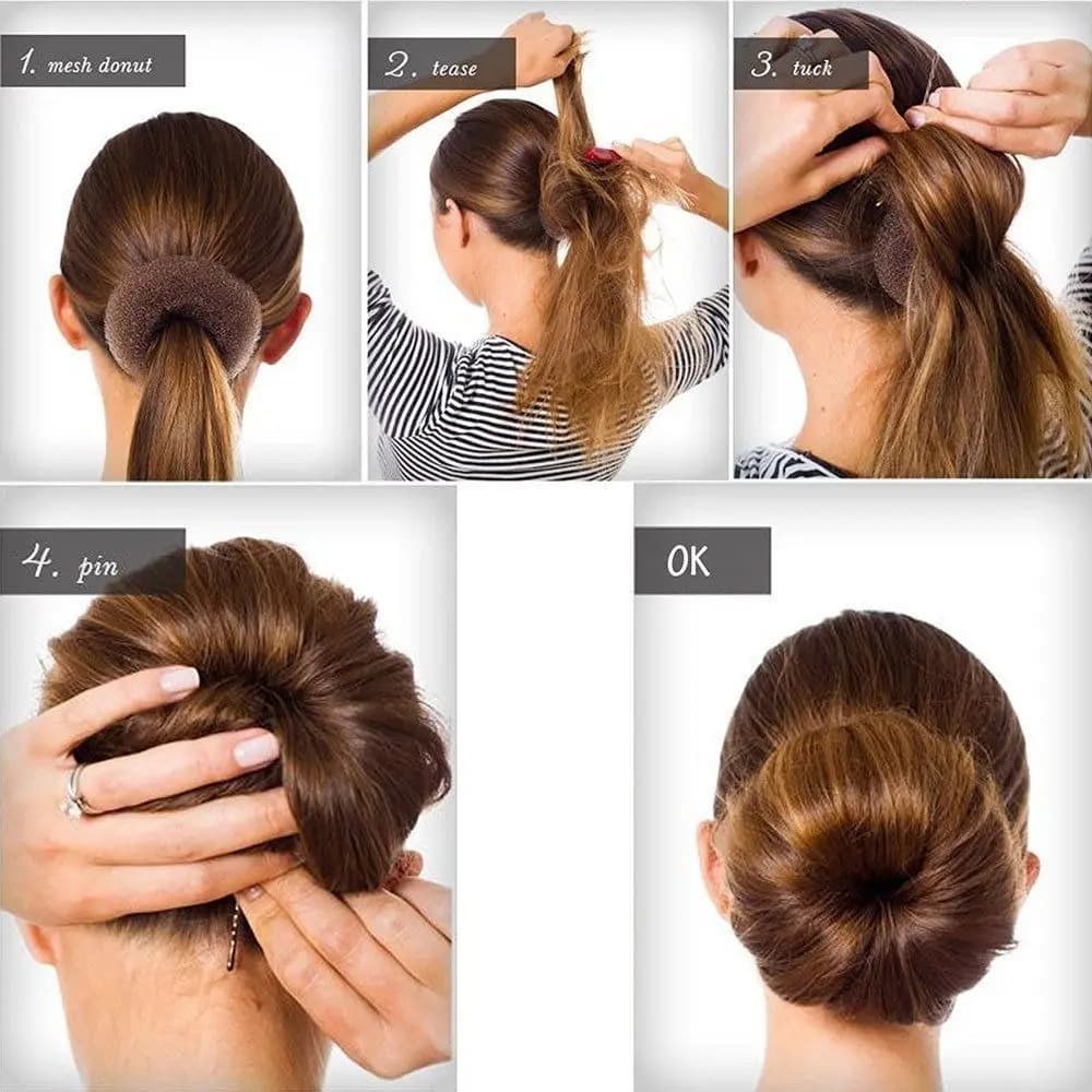 Kit 12 Rosquinha Coque JUJUBA BEAUTY Esponja Cabelo Preto 8cm — imagem 4
