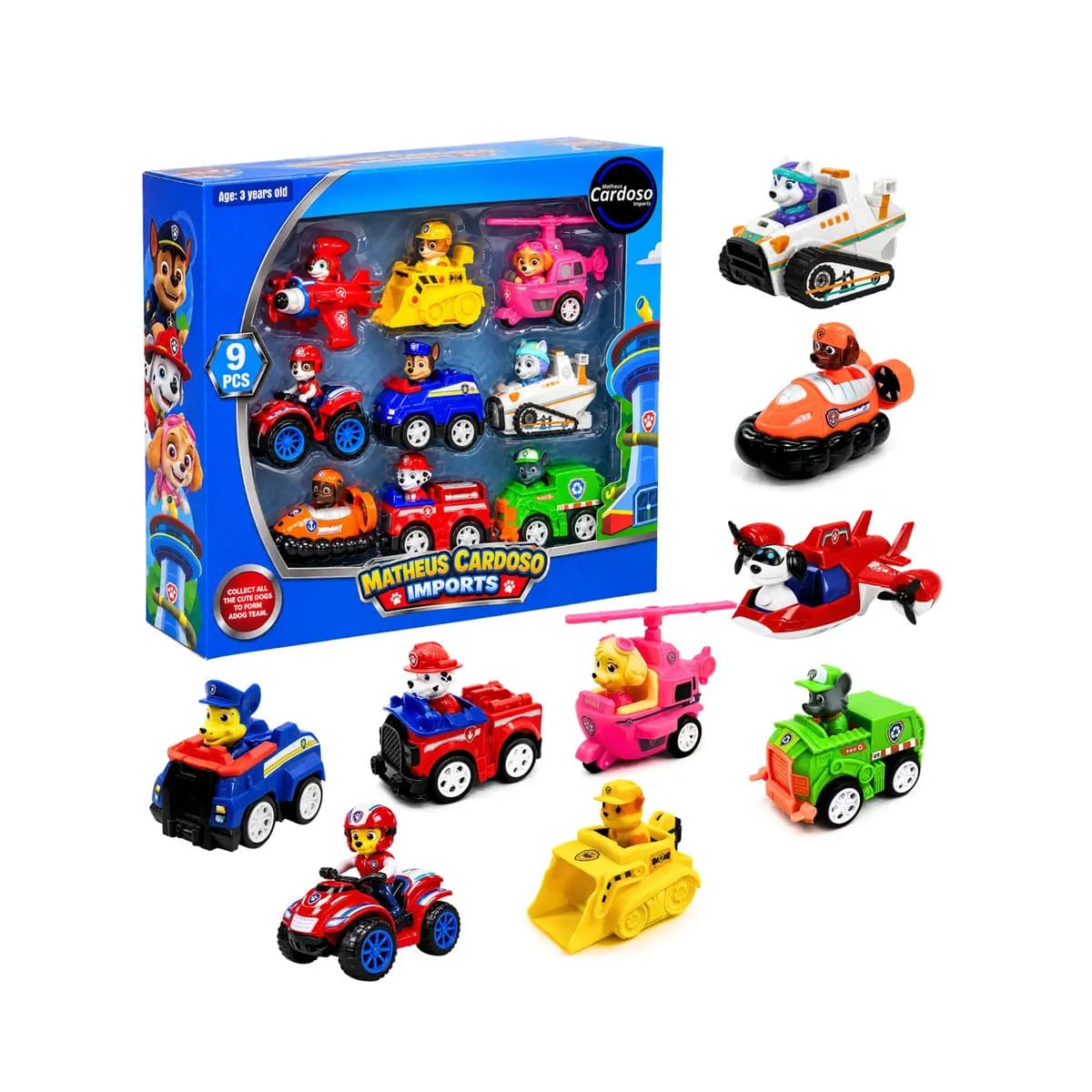 Kit 9 Carrinhos Patrulha Canina Fricção 9 Personagens Brinquedo Infantil Coleção Chase Marshall Skye Ryder Rubble Rocky Zuma Everest Robo Dog – Matheus Cardoso 