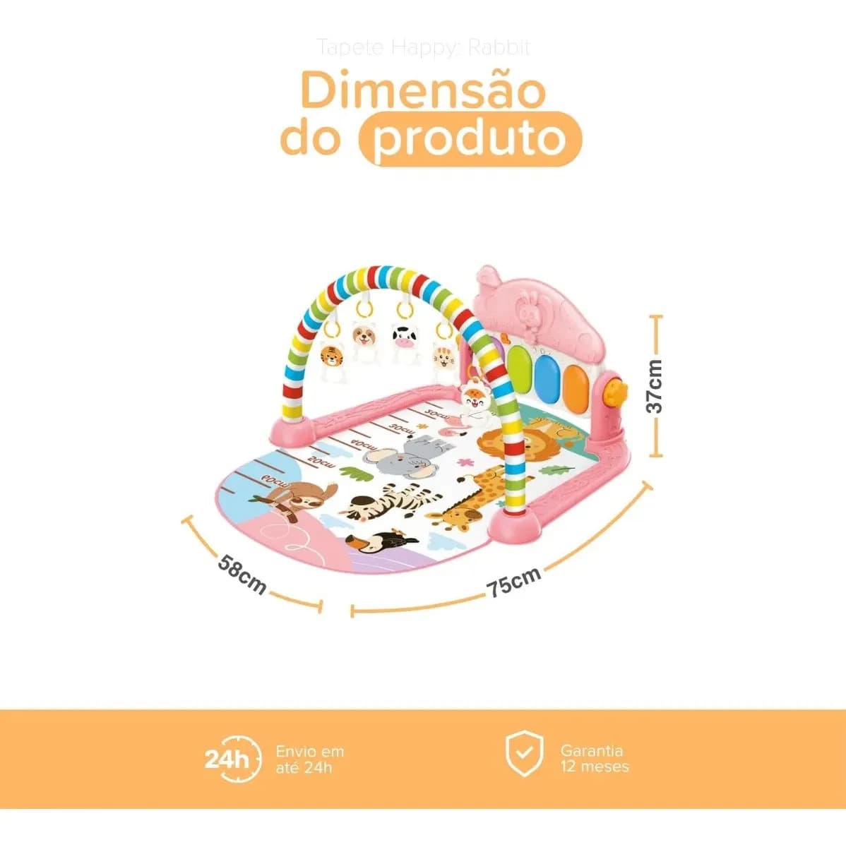 Tapete De Atividades Bebê Piano Musical com 5 Brinquedos Interativos Happy Maxi Baby - Rosa — imagem 5