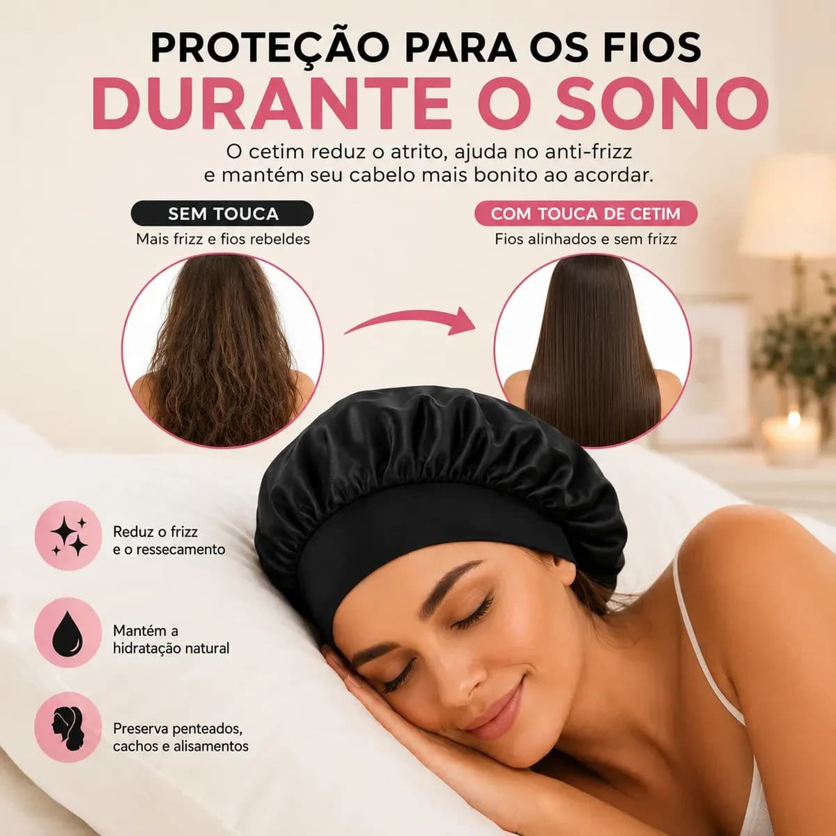 Kit 2 Toucas De Cetim Com Faixa Anti Frizz Proteção Noturna — imagem 5