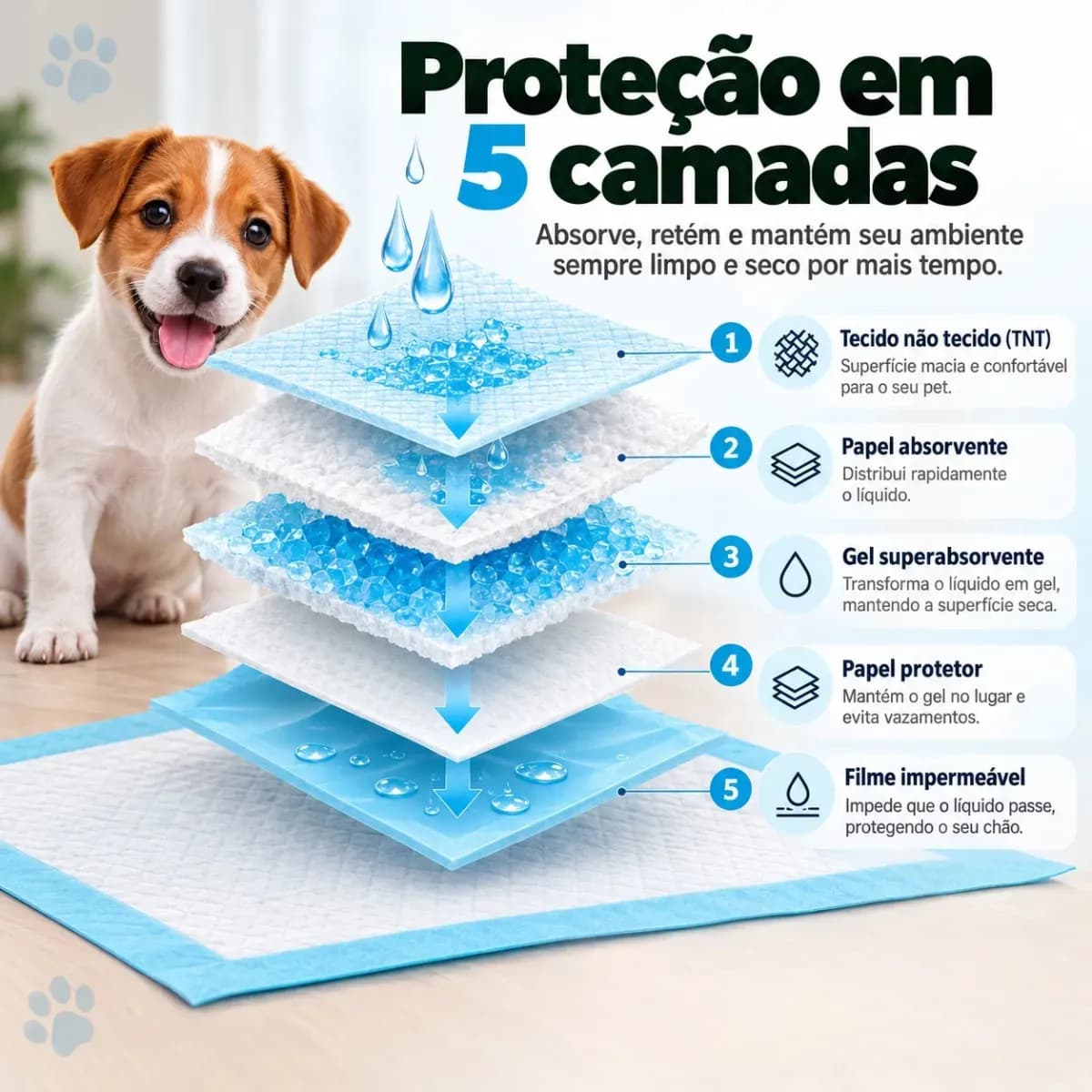 Tapete Higiênico Para Cachorro Descartável Alta Absorção 60x60 60 Unidades Secagem Rápida Cão Proteção Piso — imagem 3