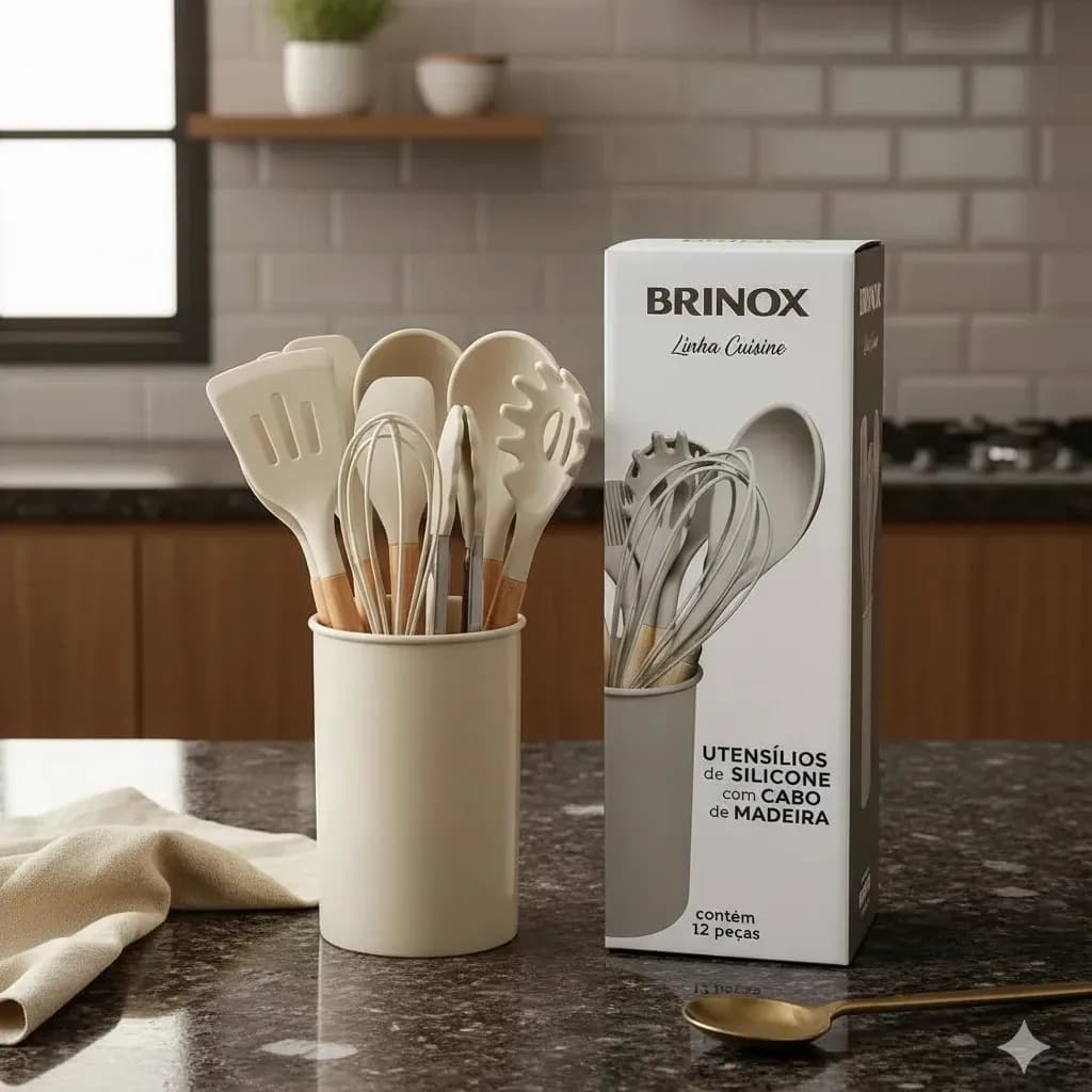 Kit Silicone Para Panelas Brinox - 12 Peças Madeira — imagem 3